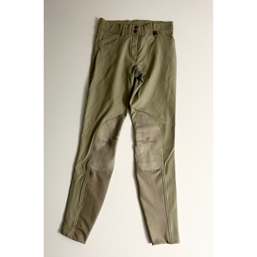 Romfh Womens Equestrian Riding Breeches Sage Green Knee Patch Pants Size 26/27
